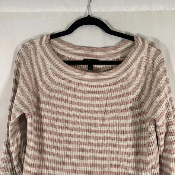 J. Crew Sweater Women's XS Pink White Striped Knit Round Neck Long Sleeve Cotton - Picture 2 of 10